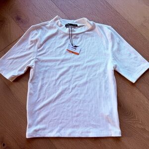 Sinsay Ribbed Mock Neck Top White XS Brand New Short Sleeve Tee NWT 🤍